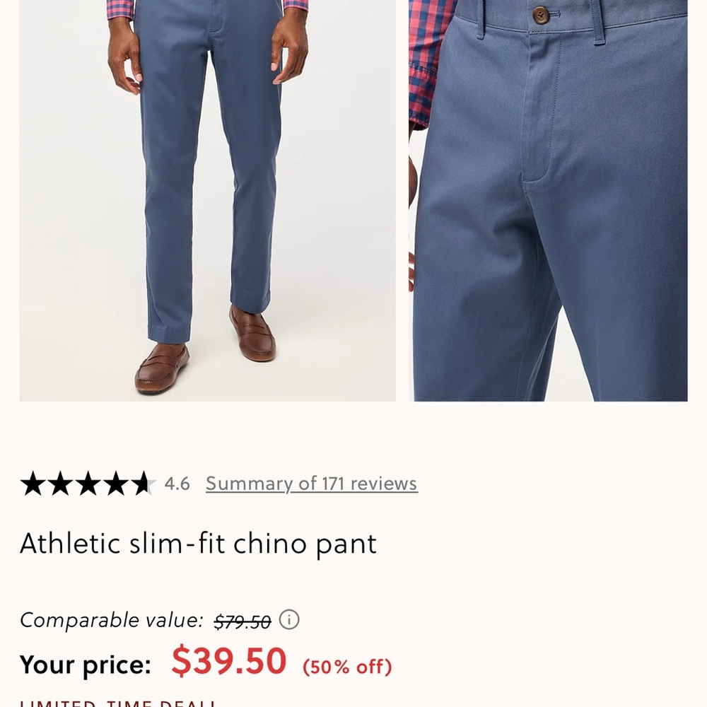 J. Crew Slim-Fit Chino Pants in Blue